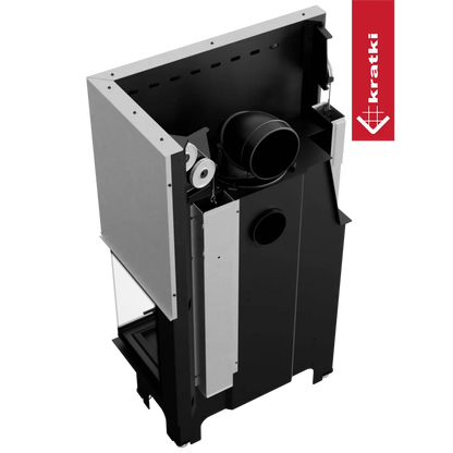 Kratki VNP 810/410, moderne zwarte inbouwhaard met metalen behuizing en ventilatieopeningen.