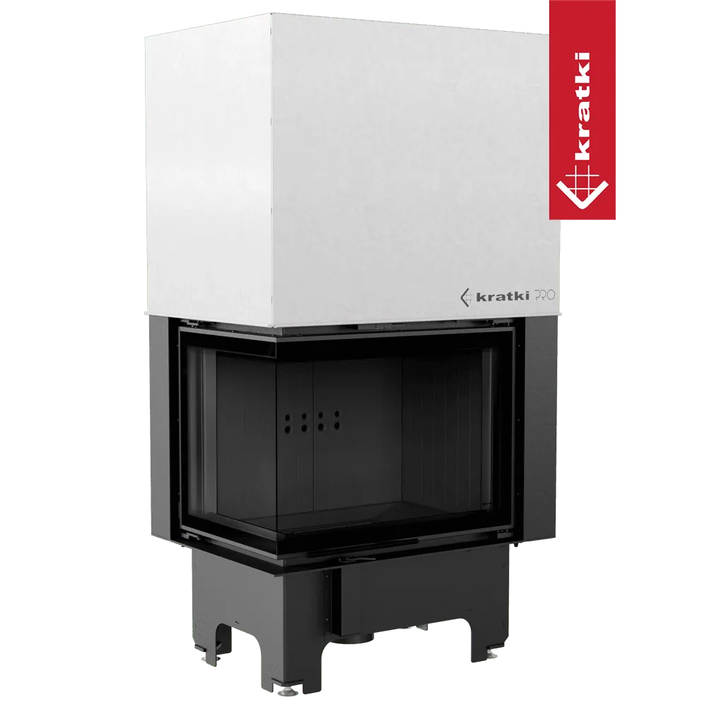 Kratki VNL 700/480 moderne inbouwhaard met glazen deur en strak zwart-wit ontwerp.