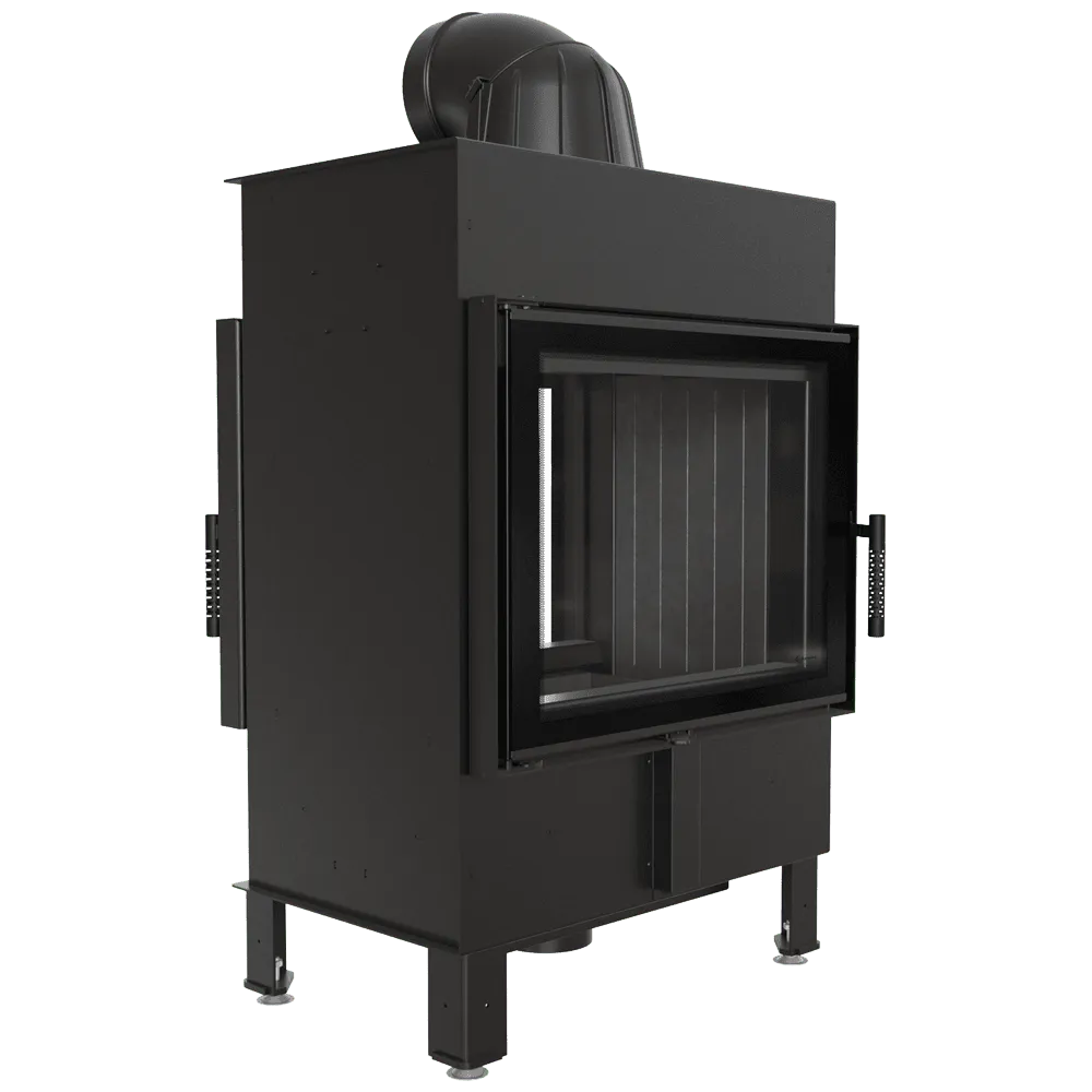 Kratki Lucy 12 kW Tunnel, moderne zwarte tunnelhaard met glazen deur en stevige constructie.