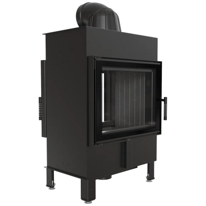 Kratki Lucy 12 kW Tunnel, moderne zwarte tunnelhaard met glazen deur en stevige constructie.