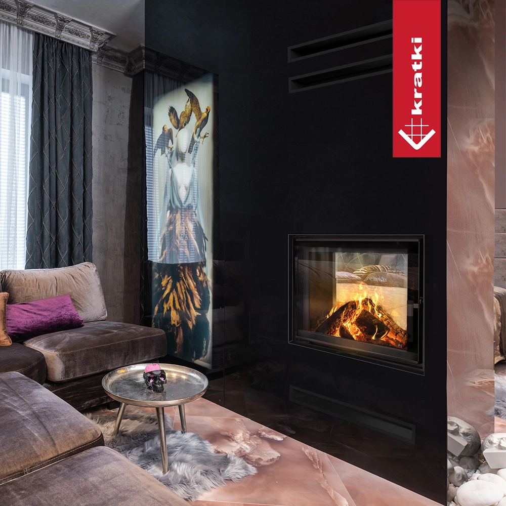Kratki Lucy Tunnel in een moderne woonkamer met brandend vuur