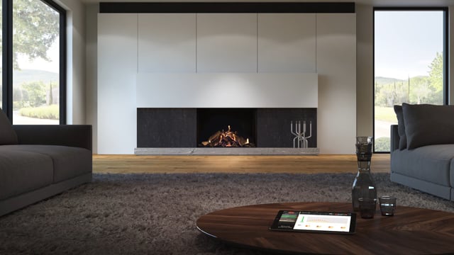 DRU Maestro 100 Eco Wave in moderne woonkamer met brede inbouwhaard