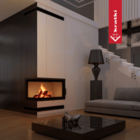 Kratki MBO haard in moderne woonkamer met brandend vuur