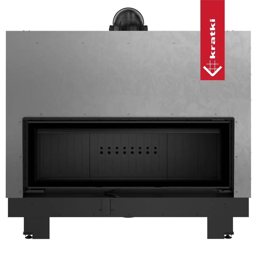 Kratki MB120 moderne inbouwhaard met strak ontwerp en groot glazen venster.