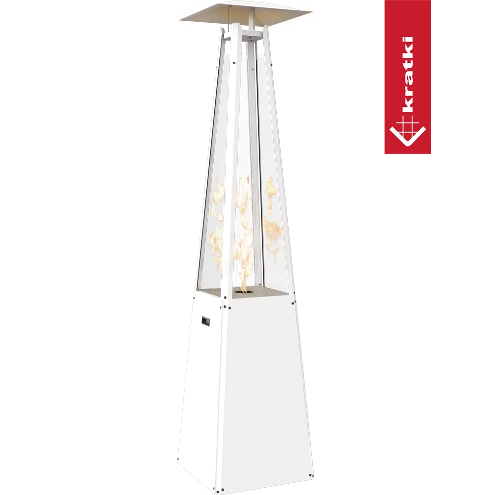 Kratki Umbrella terrasverwarmer met vlammen, wit en vierkant model