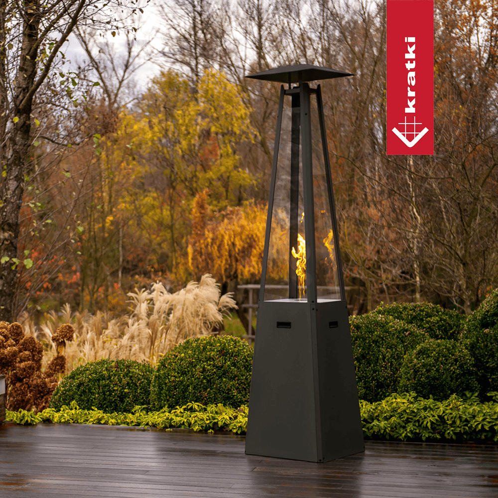 Kratki Umbrella buitenhaard in tuin met vlammen