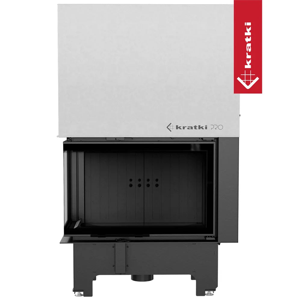 Kratki VNL 810/410, moderne inbouwhaard met zwart interieur en strak wit paneel bovenaan.