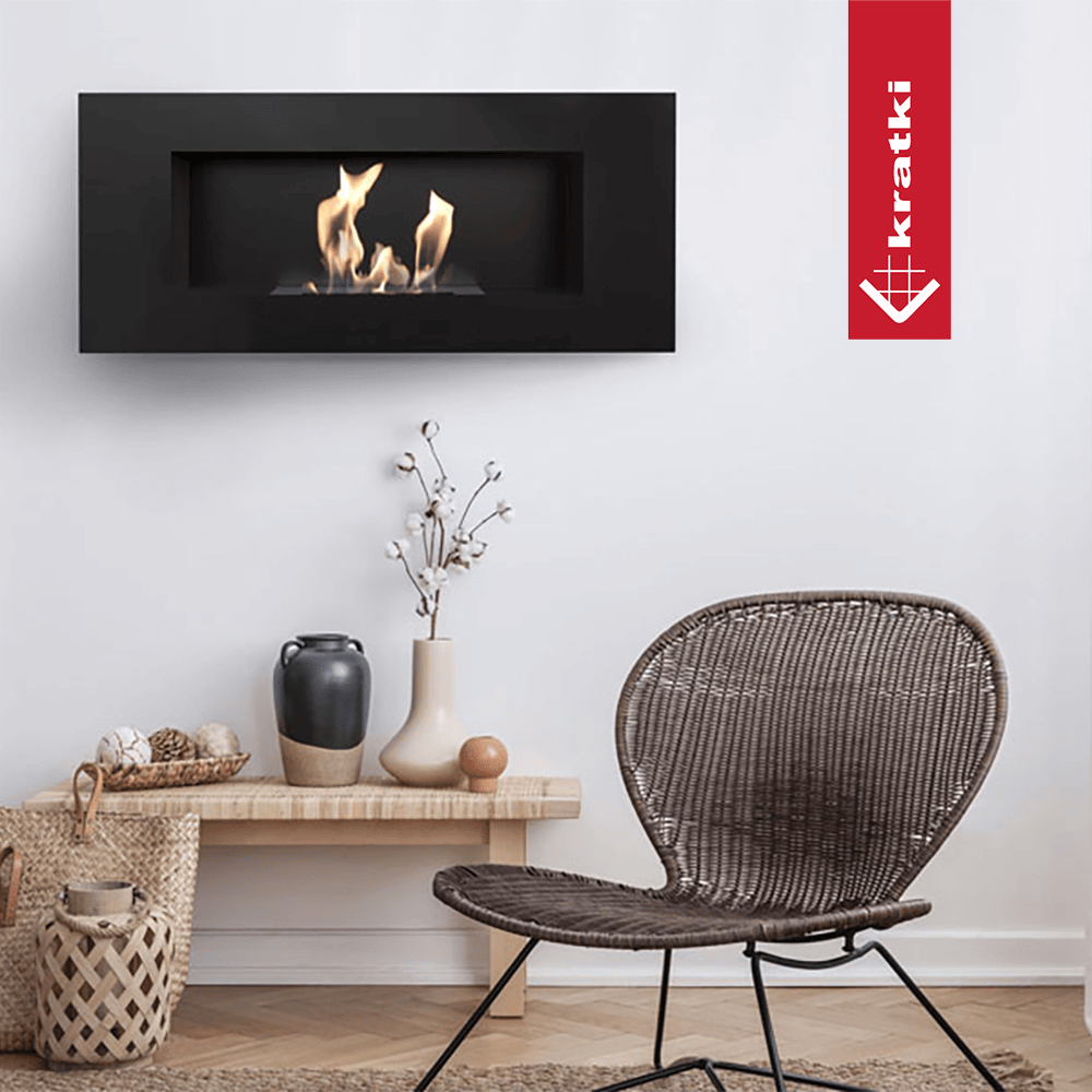 Kratki Delta2 TÜV ingebouwde haard met vlammen in moderne woonkamer