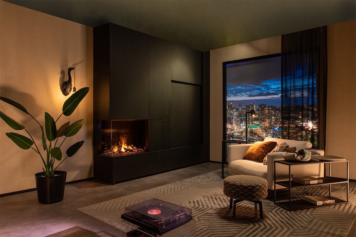 Faber e-MatriX Mood 800/650 II Hoek in moderne woonkamer met hoekhaard