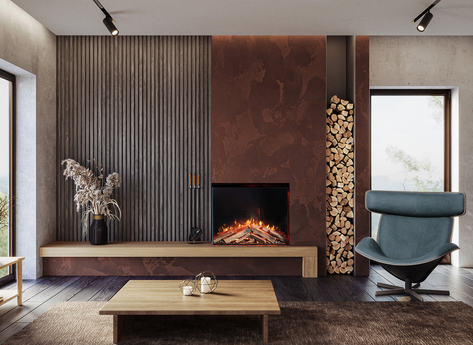 Element4 Elite 80 H e Supreme haard in moderne woonkamer