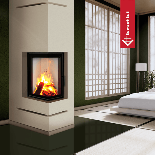 Kratki MBN 680 in moderne slaapkamer met brandend haardvuur