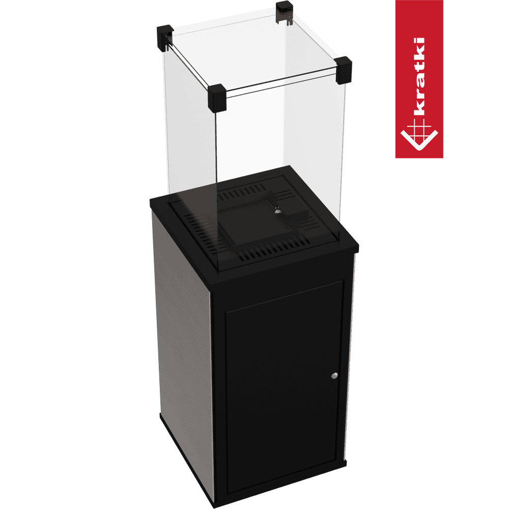 Kratki Patio terrasheater met glazen ombouw en zwarte behuizing