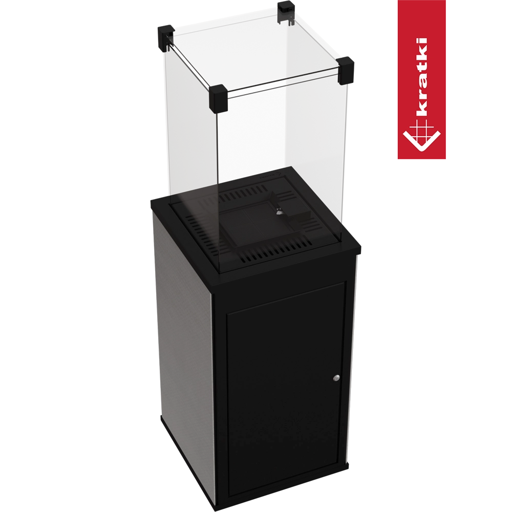 Kratki Patio terrasverwarming met glazen windscherm en zwarte behuizing