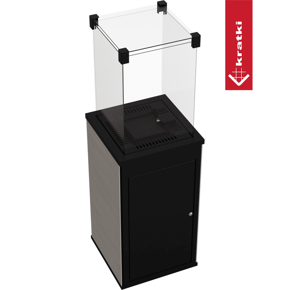 Kratki Patio terrasverwarmer met glazen windscherm en zwarte kast