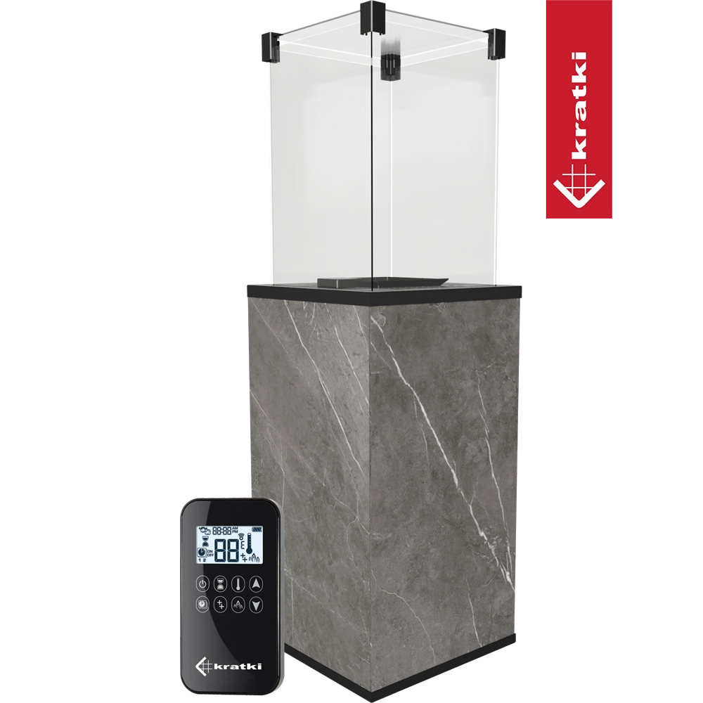 Kratki Patio terrasverwarmer met afstandsbediening, op groene achtergrond