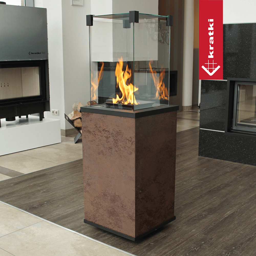 Kratki Patio terrashaard met glas en vlammen in showroom