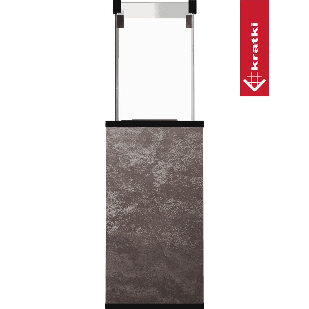 Kratki Patio terrasverwarming met hoge glazen behuizing en steenlook voet