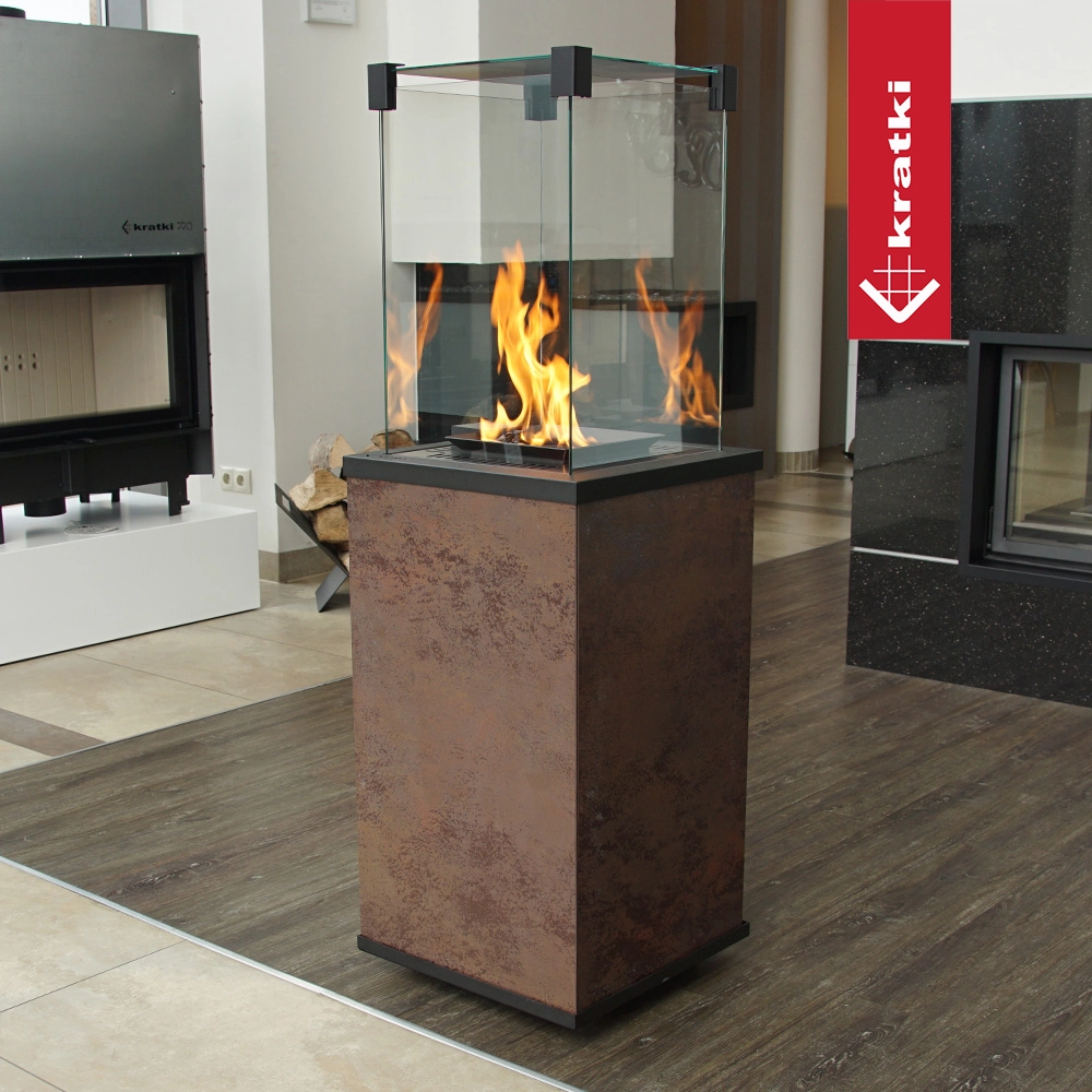 Kratki Patio bio-ethanolhaard in showroom met zichtbare vlammen