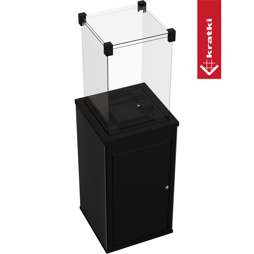 Kratki Patio terrasheater met glazen windscherm