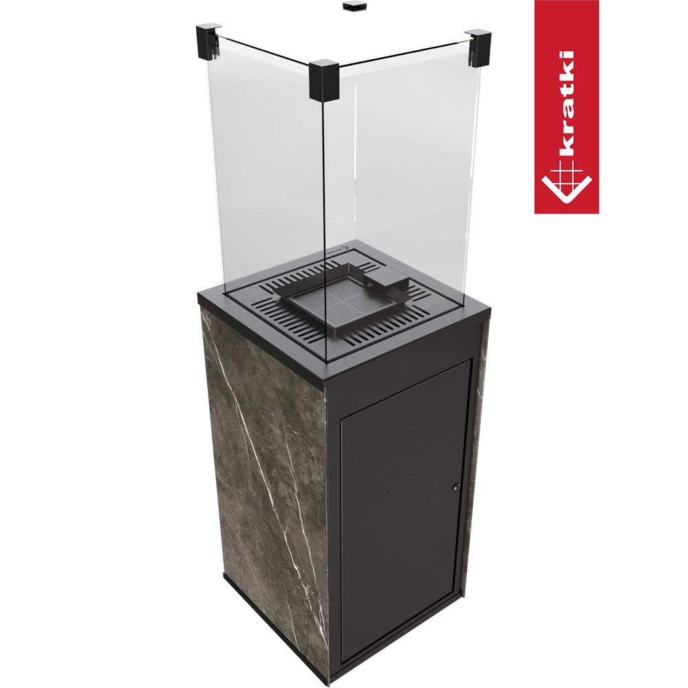 Kratki Patio terrasheater met glazen windschermen