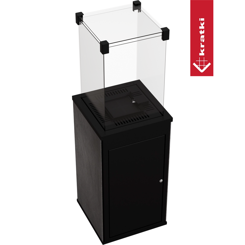 Kratki Patio terrasheater met glazen windscherm