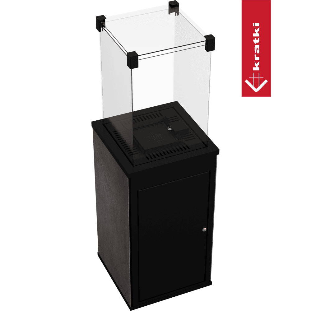 Kratki Patio terrasheater met glazen windscherm