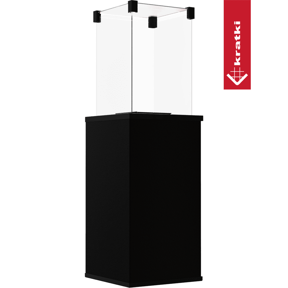 Kratki Patio terrasverwarmer met glazen windscherm en zwart voetstuk
