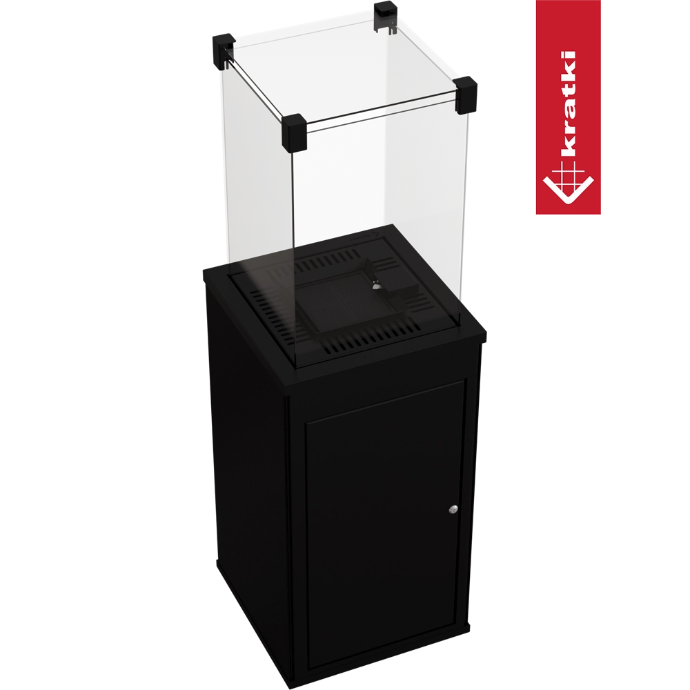 Kratki Patio terrasverwarmer met glazen omkasting en zwarte kast