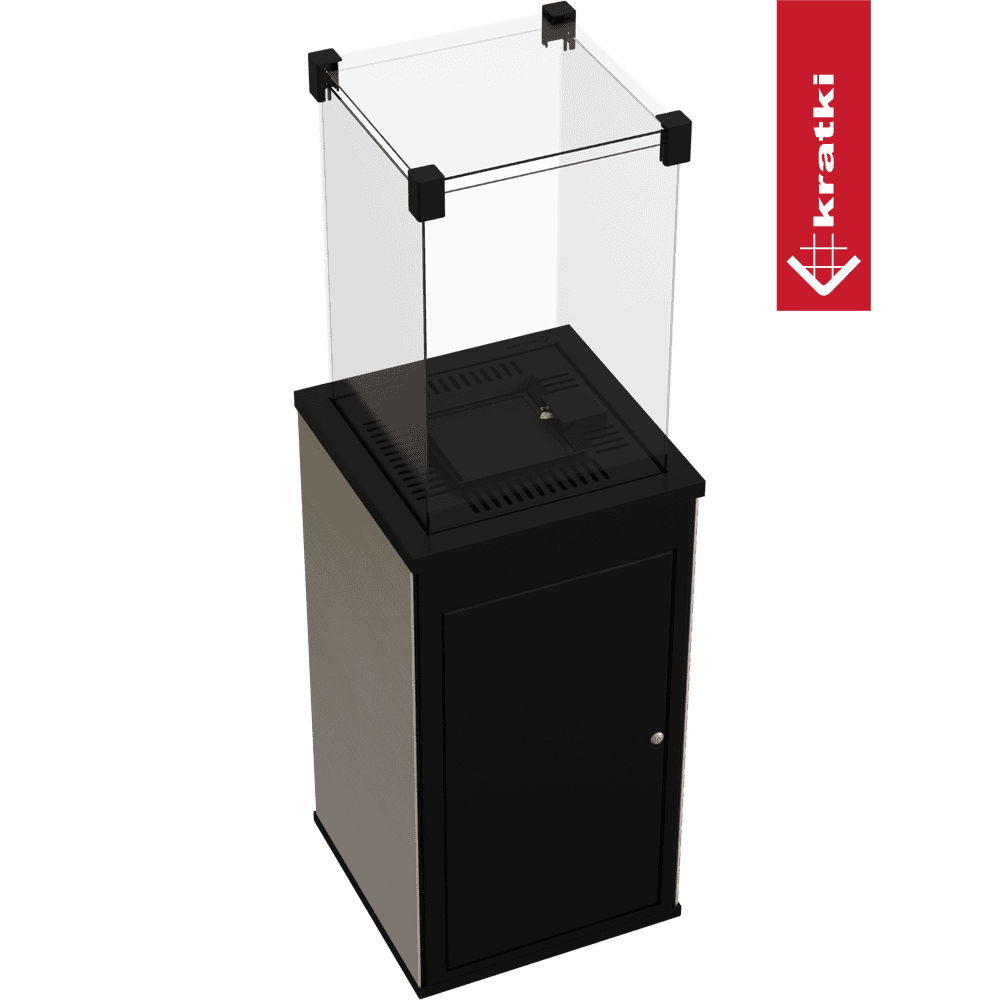 Kratki Patio terrasverwarmer met glazen ombouw en zwarte kast