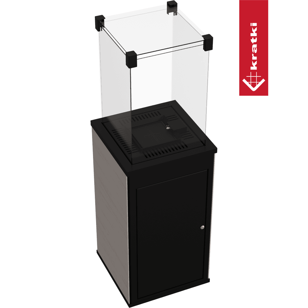 Kratki Patio terrasverwarmer met glazen omkasting en zwarte kast