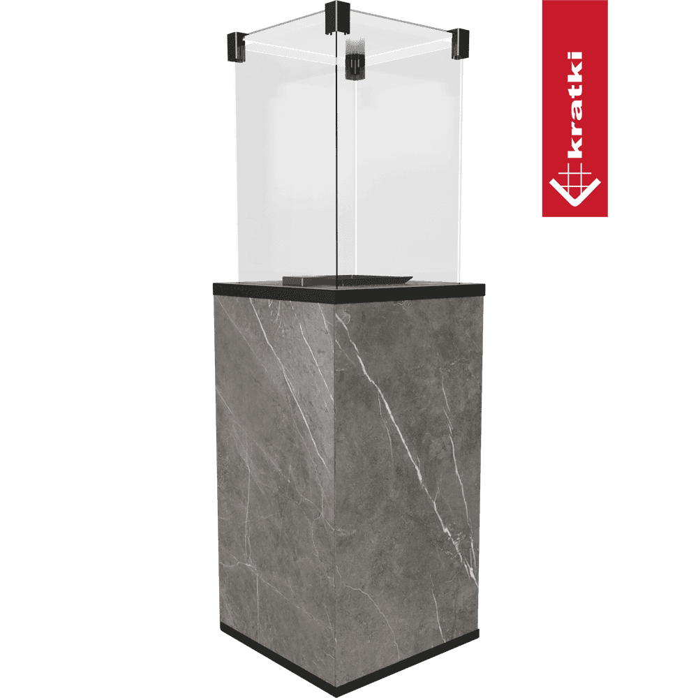 Kratki Patio terrasverwarming met glazen ombouw en grijze steenlook
