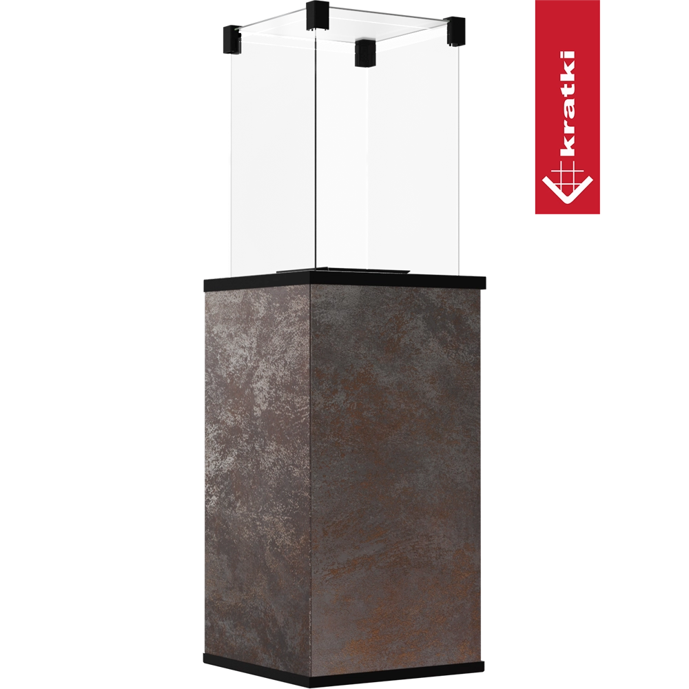 Kratki Patio terrasverwarmer met glazen kolom en roestbruine behuizing