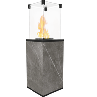 Krátki Patio terrasverwarmer met glazen ombouw en zichtbare vlam