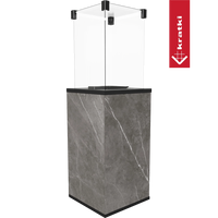 Kratki Patio hangende haard met grijze marmerlook en glazen behuizing