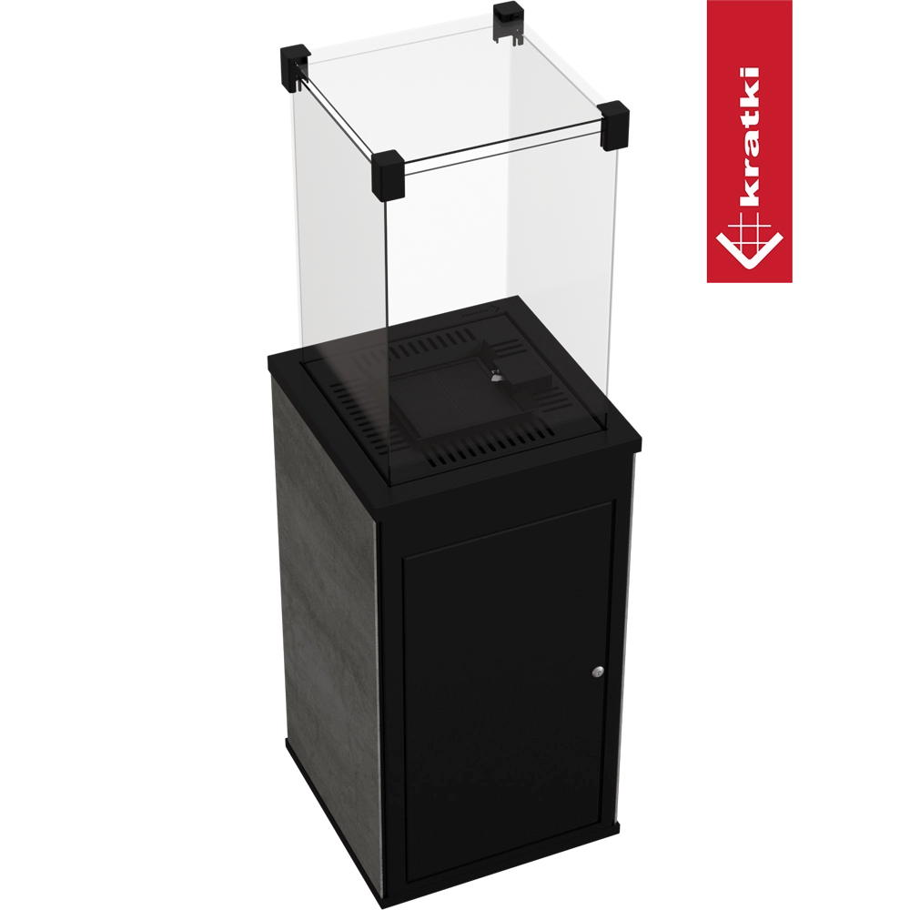 Kratki Patio terrasverwarmer met glazen ombouw en zwarte behuizing