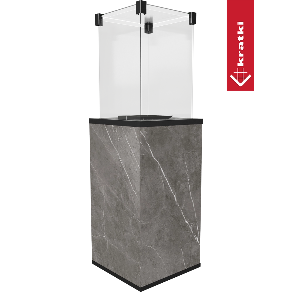 Kratki Patio terrasverwarming met glazen windscherm en grijze marmerlook basis