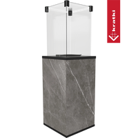 Kratki Patio terrasverwarming met glazen windscherm en grijze marmerlook basis