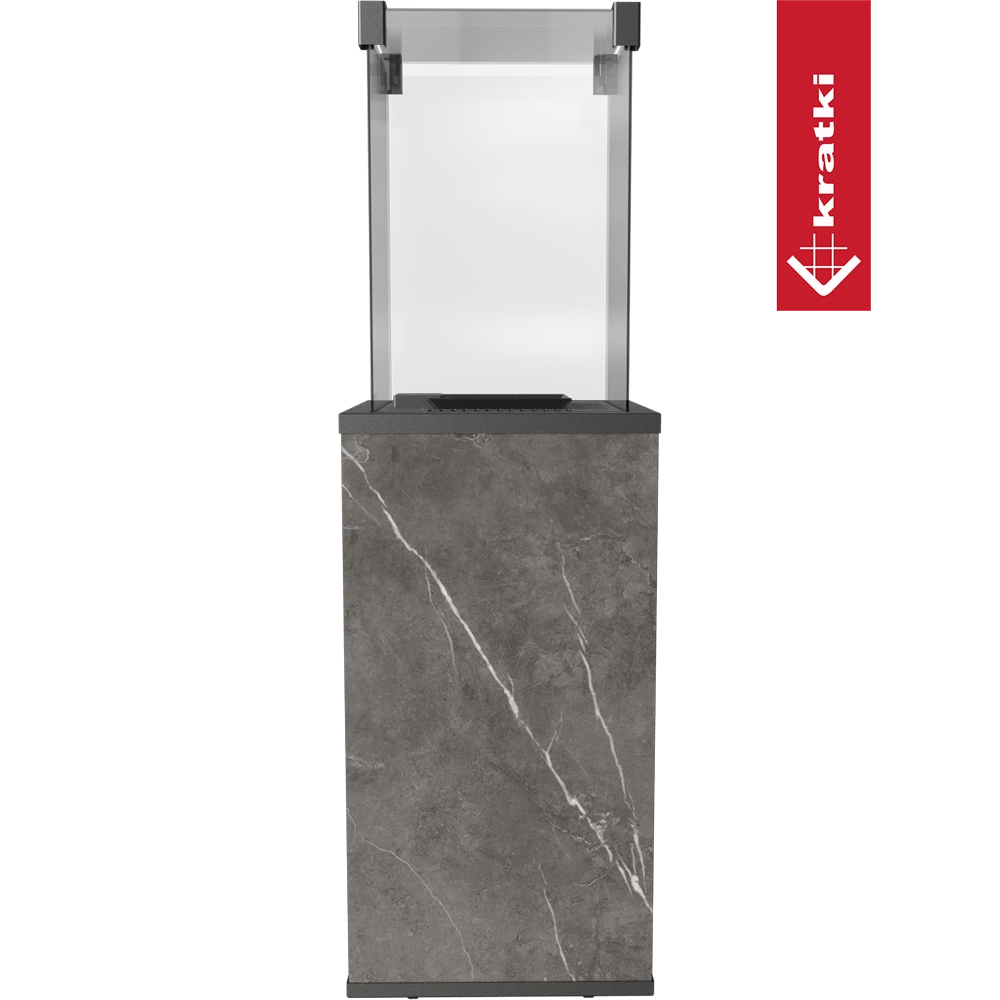 Kratki Patio terrasverwarmer met grijze steenlook omkasting en glazen bovenkant