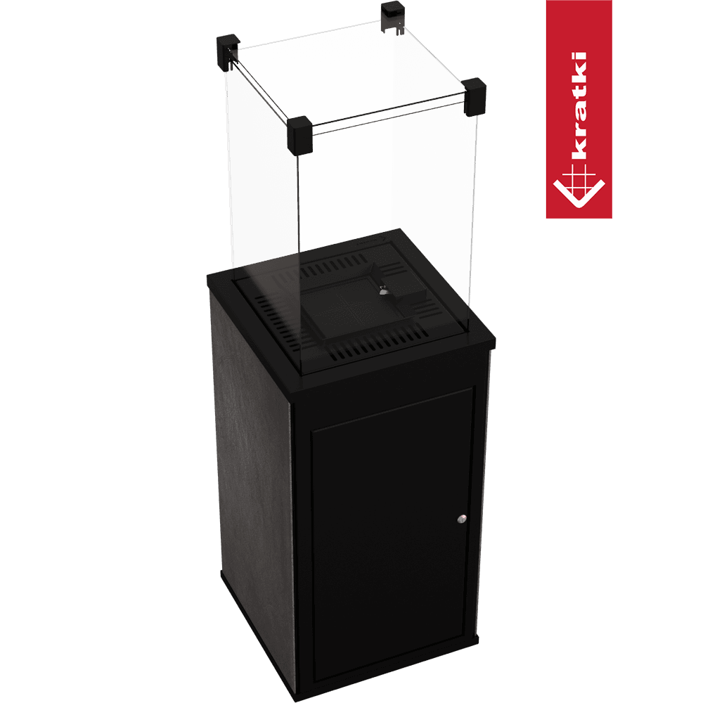 Kratki Patio terrasverwarmer met glazen omkasting en zwarte behuizing