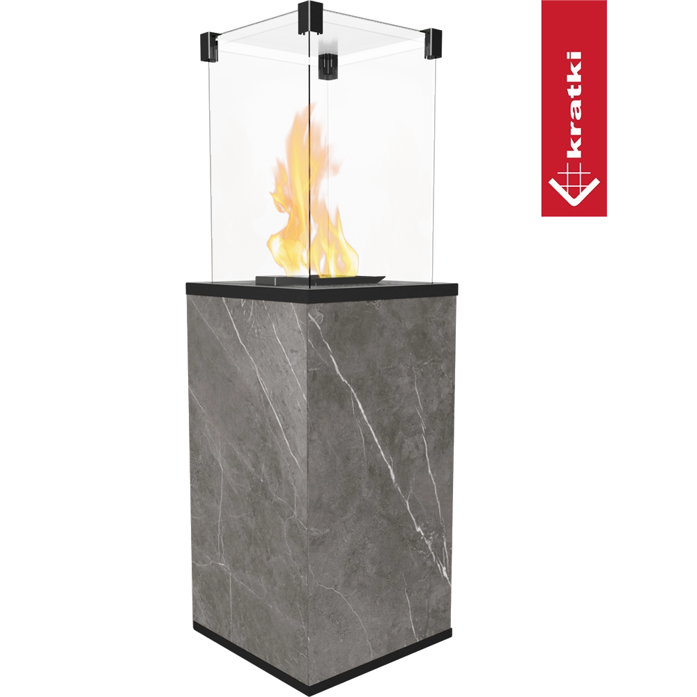 Kratki Patio met zichtbare vlammen en marmerlook bekleding