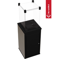 Kratki Patio Mini met glazen scherm en zwarte behuizing op transparante achtergrond