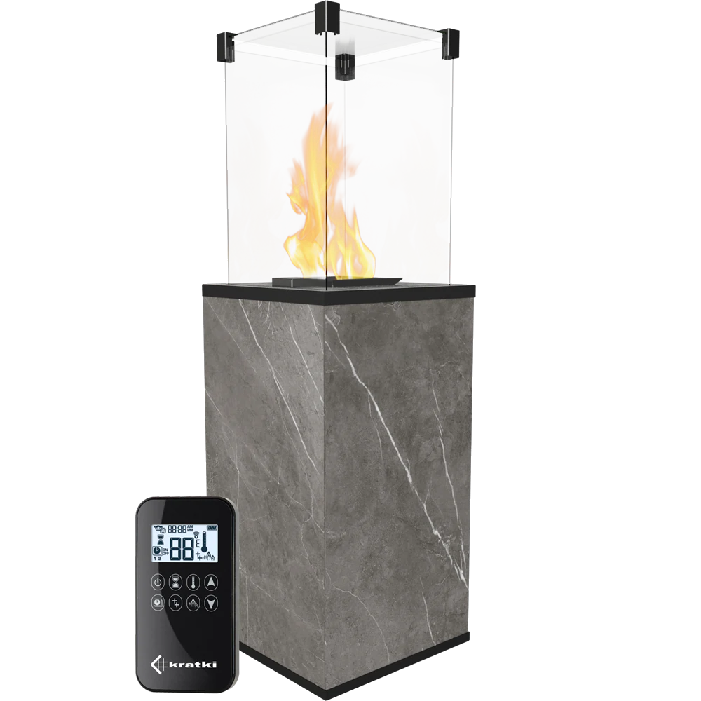 Kratki Patio Mini met brandende vlam, marmerlook behuizing en afstandsbediening