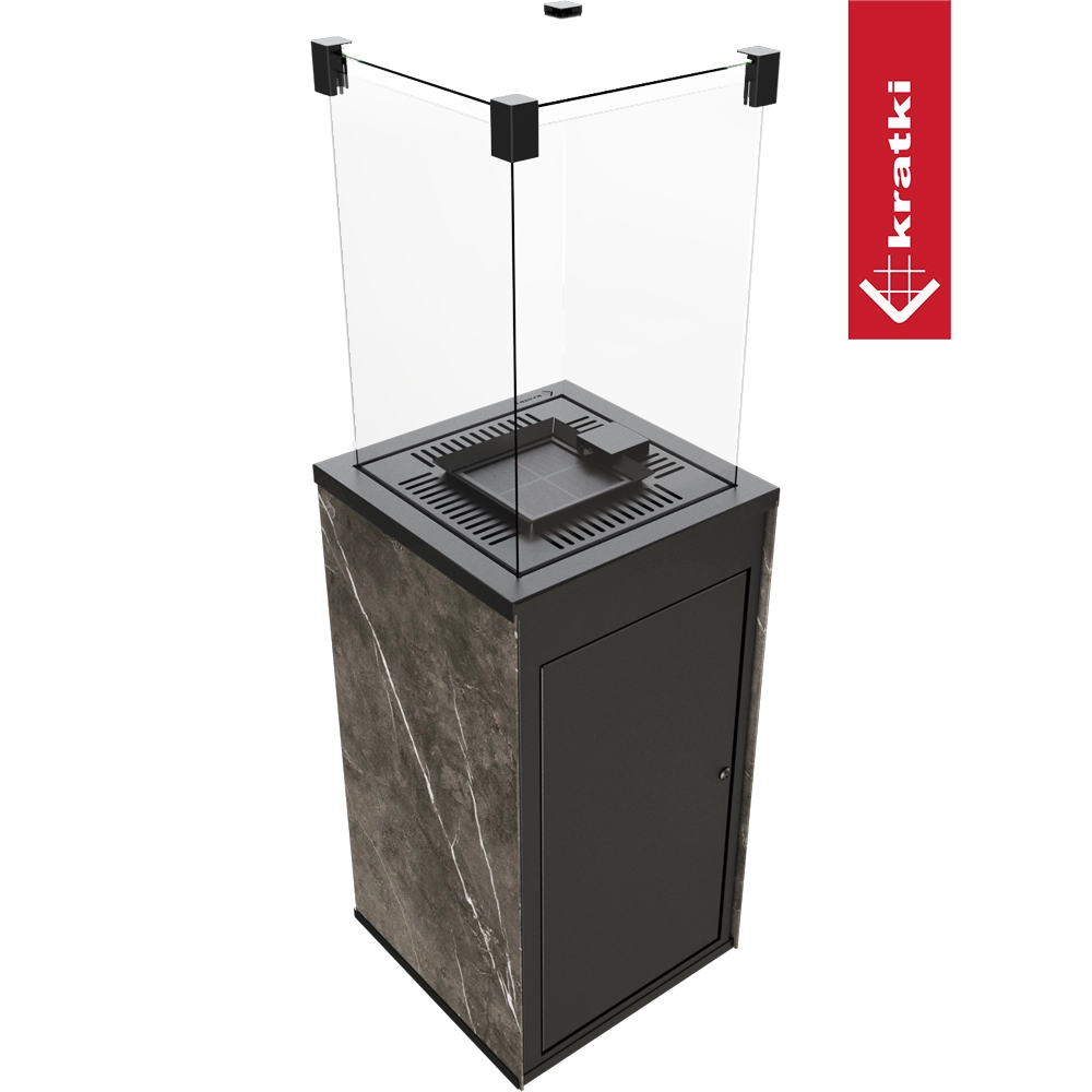 Kratki Patio Mini terrashaard met glazen ombouw en gesloten zwarte kast