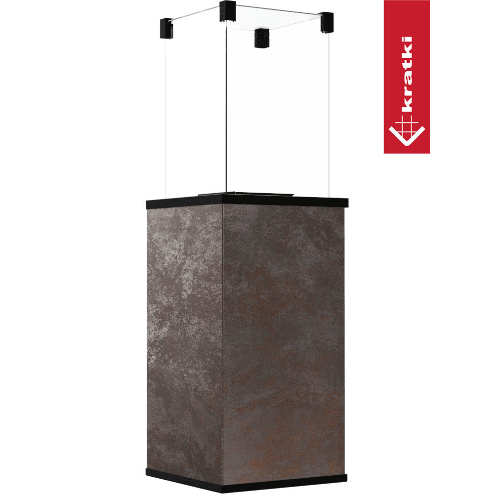 Kratki Patio Mini vrijstaand toestel met roestkleurige metalen behuizing en zwarte hangende bovenconstructie