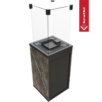 Kratki Patio Mini met glazen windscherm en marmerlook zijpanelen op transparante achtergrond