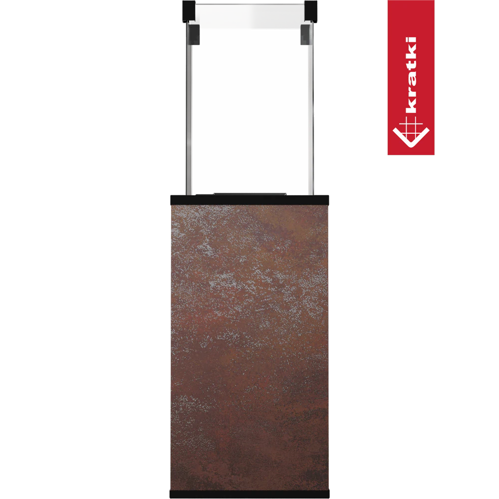 Kratki Patio Mini terrasverwarmer met roestbruine behuizing en glazen schoorsteenkap