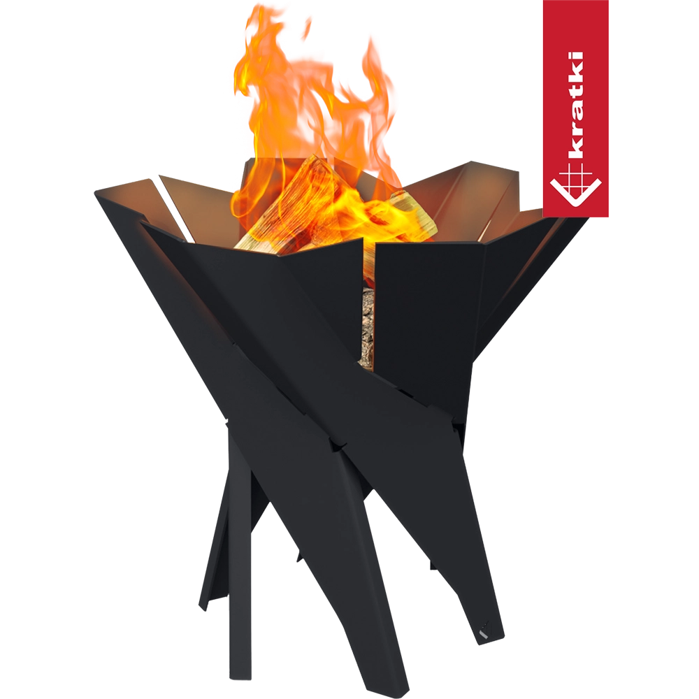 Kratki Basket vuurkorf met brandend hout en vlammen