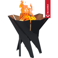 Kratki Basket vuurkorf met brandend hout en vlammen
