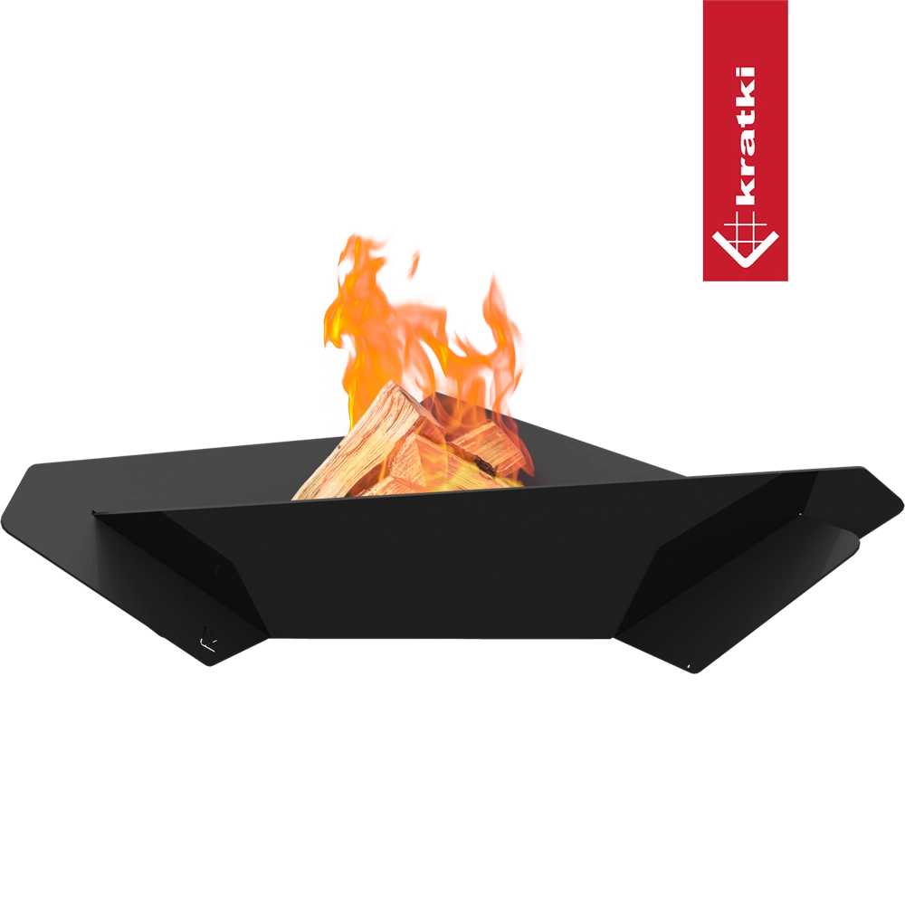 Kratki Triangle zwarte driehoekige vuurkorf met brandend hout