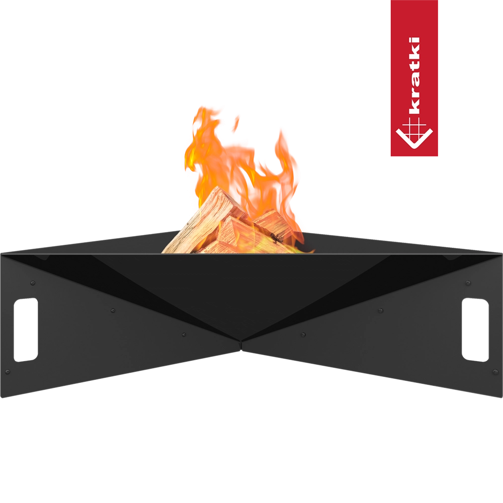 Kratki Pyramid vuurkorf met brandend hout en vlammen